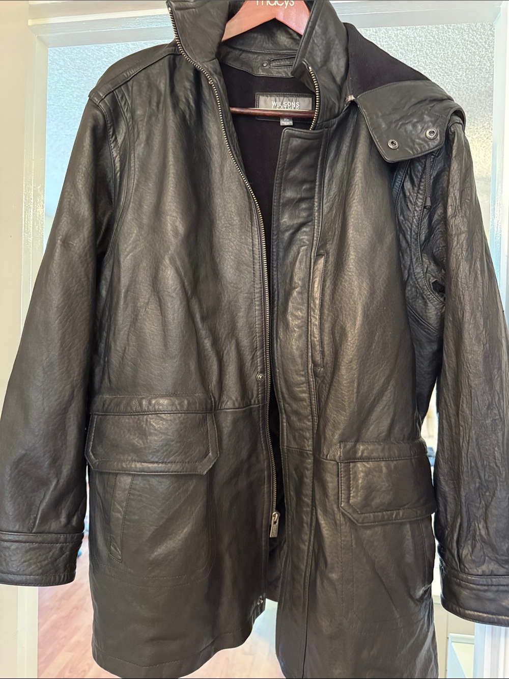 Wilsons Leather Men's Black Leather Trench Coat